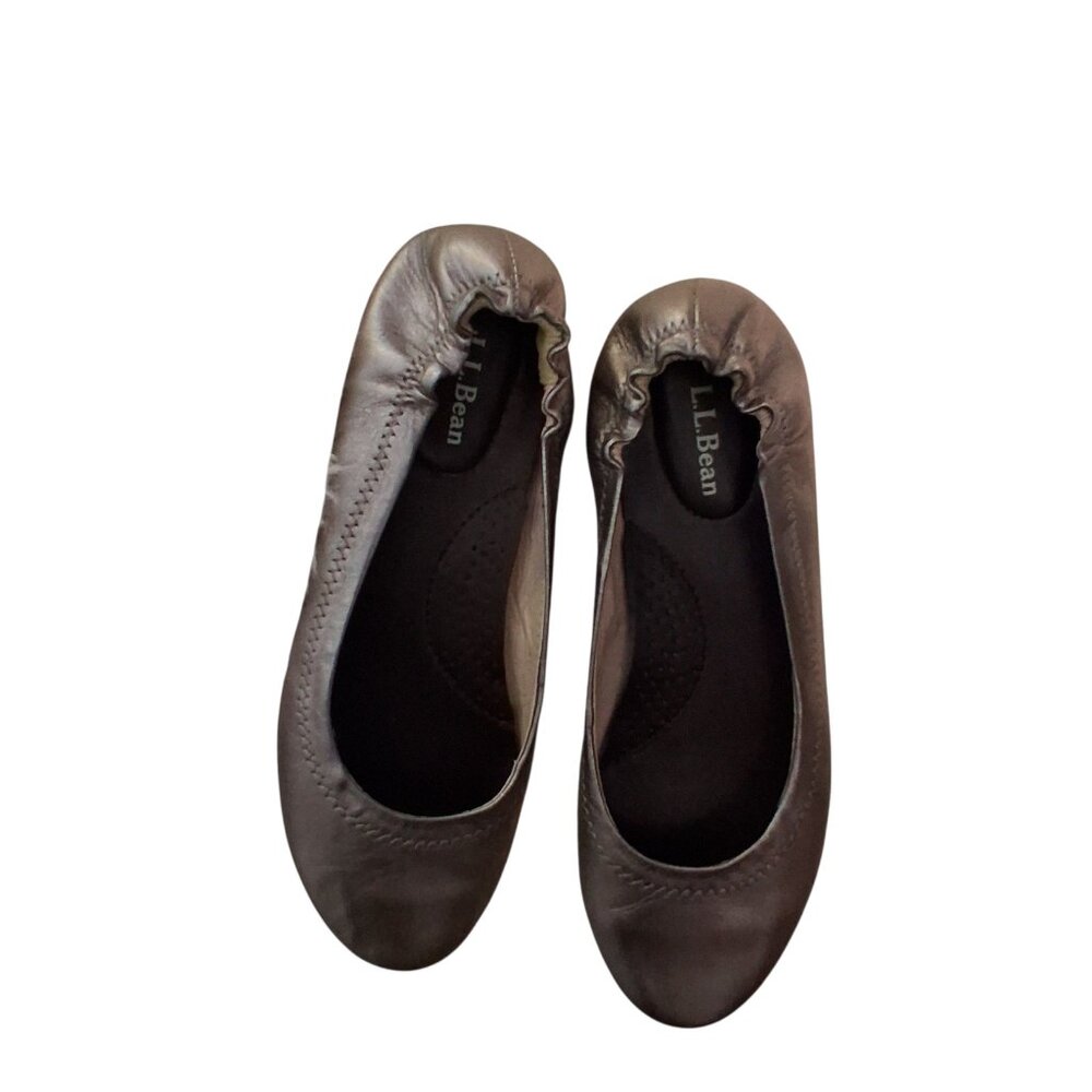 LL Bean flats womens 6 M B silver metallic scrunch ballet shoes